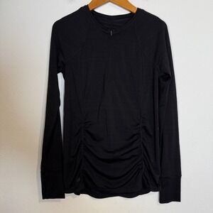Athleta Long Sleeve Top Ruched Half Zip Thumbholes Athletic‎ Black Shirt Size S